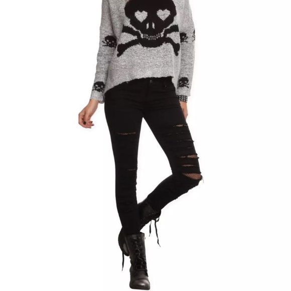 Royal Bones by Tripp Black Fishnet Skinny Jeans - Picture 1 of 9
